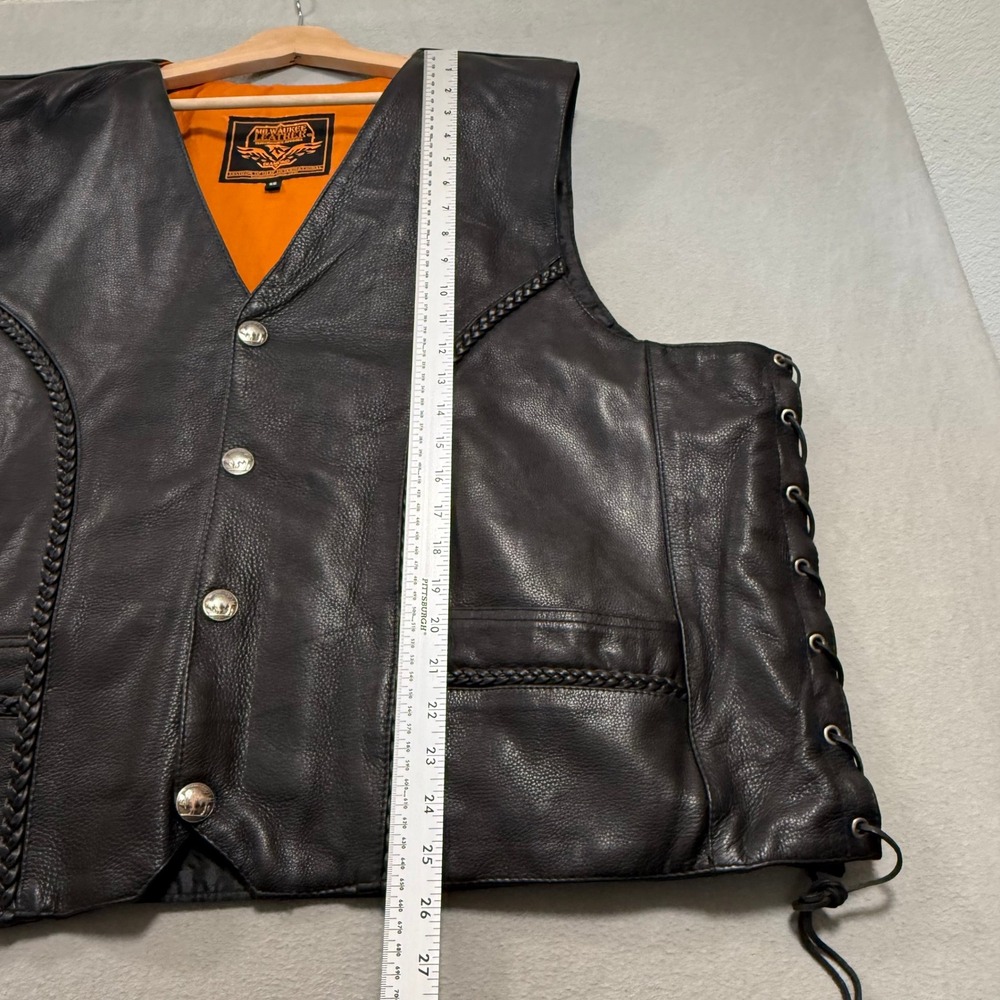 Milwaukee Premium Leather Concealed Carry Pockets Buffalo Snap Vest Men 56 - Picture 9 of 16